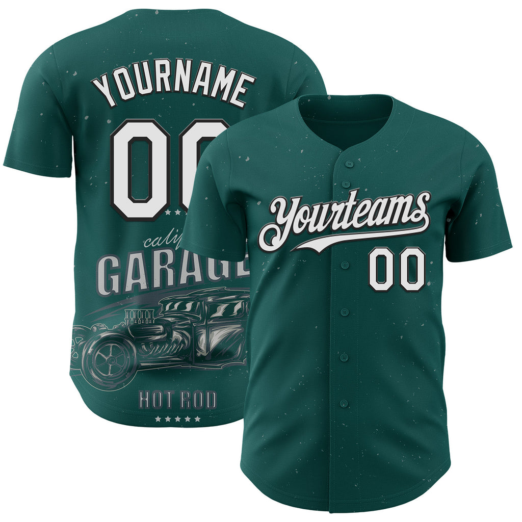 Custom Midnight Green White-Black Route 66 Americana Road Trip Authentic Baseball Jersey