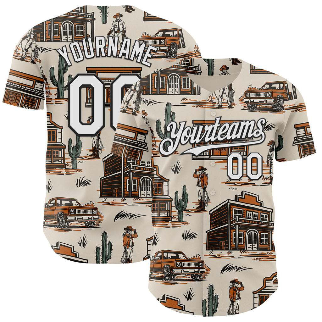 Custom  City Cream White-Black West Cowboy Americana Road Trip Authentic Baseball Jersey