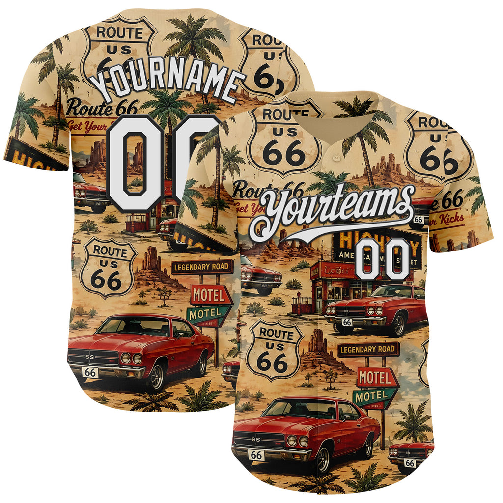 Custom Brown White-Black Route 66 Americana Road Trip Authentic Baseball Jersey