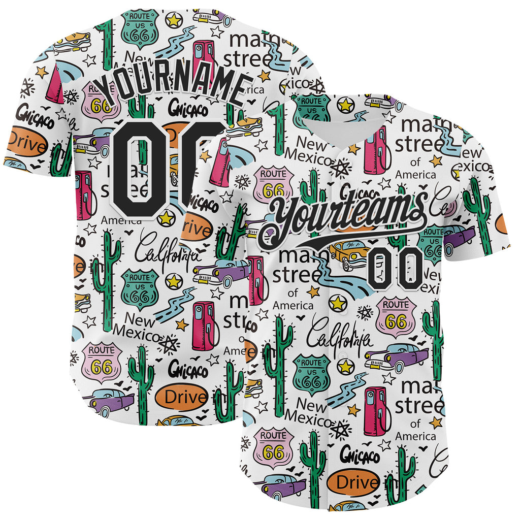 Custom White-Black Route 66 Americana Road Trip Authentic Baseball Jersey