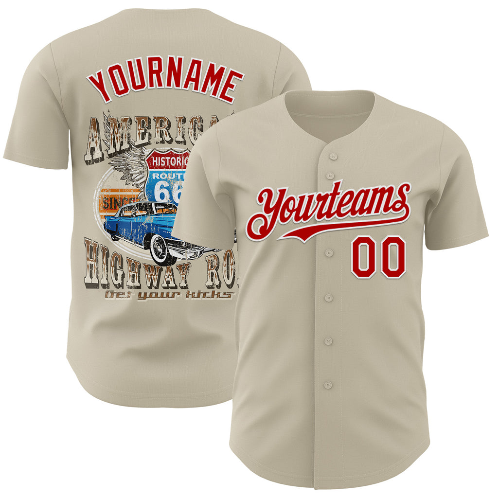 Custom Gray Red-White Route 66 Americana Road Trip Authentic Baseball Jersey