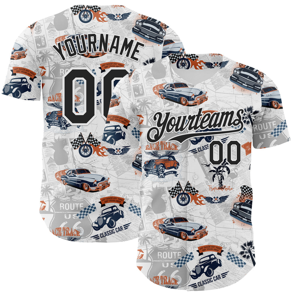 Custom White-Black Route 66 Americana Road Trip Authentic Baseball Jersey