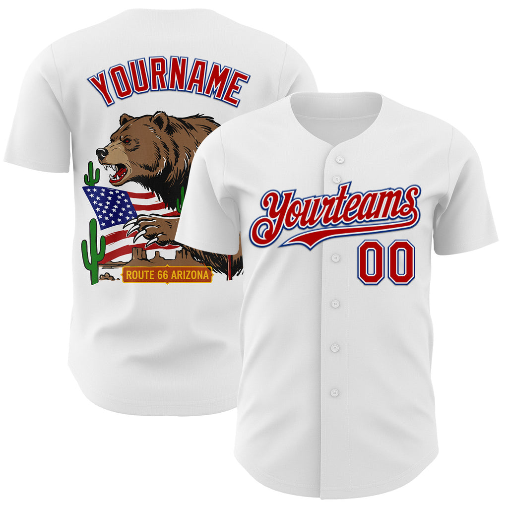Custom White Red-Royal Route 66 Americana Road Trip Authentic Baseball Jersey