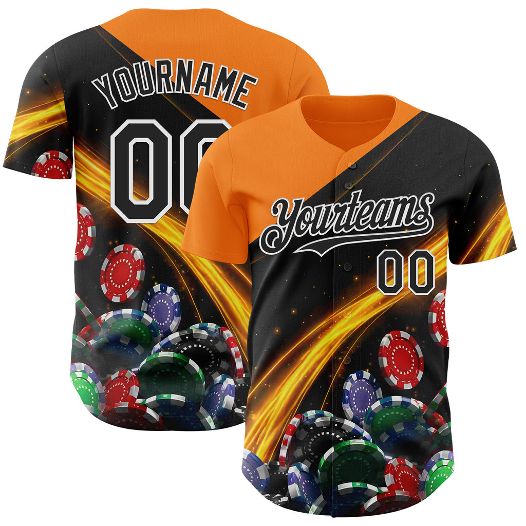 Custom Black Bay Orange-White Las Vegas Poker Club Authentic Baseball Jersey