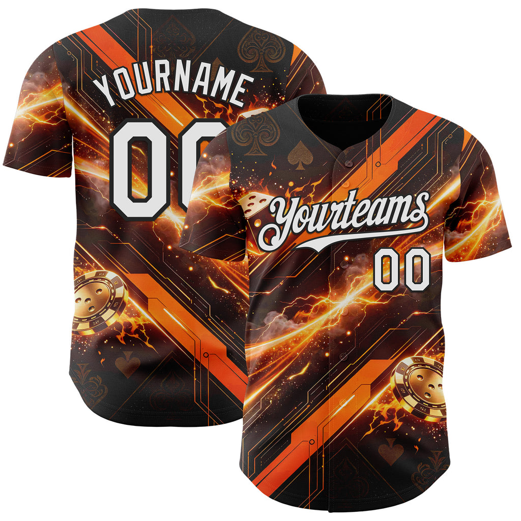 Custom Black White-Orange Las Vegas Poker Club Authentic Baseball Jersey