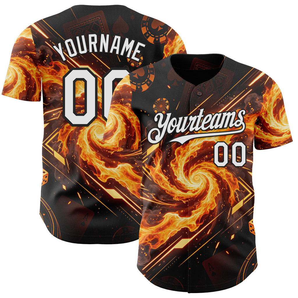 Custom Black White-Orange Las Vegas Poker Club Authentic Baseball Jersey