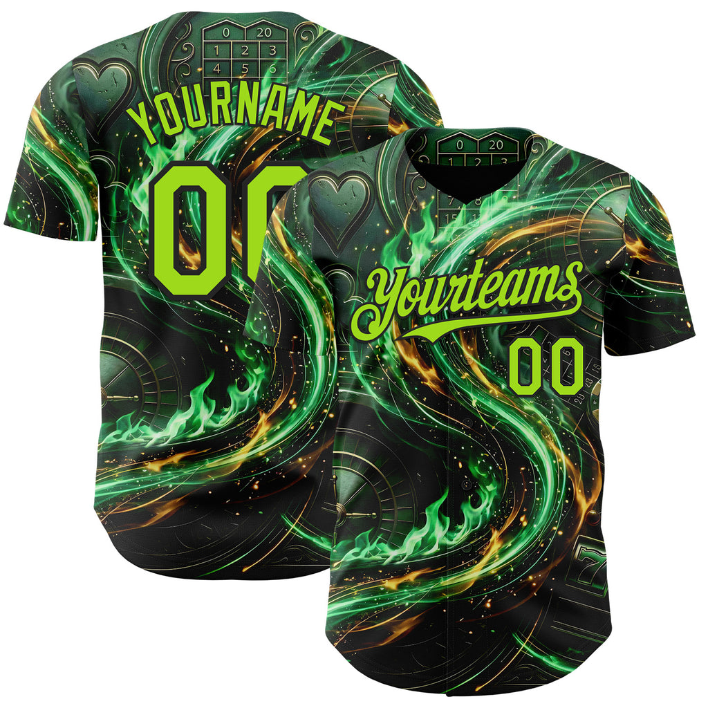 Custom Black-Neon Green Las Vegas Poker Club Authentic Baseball Jersey