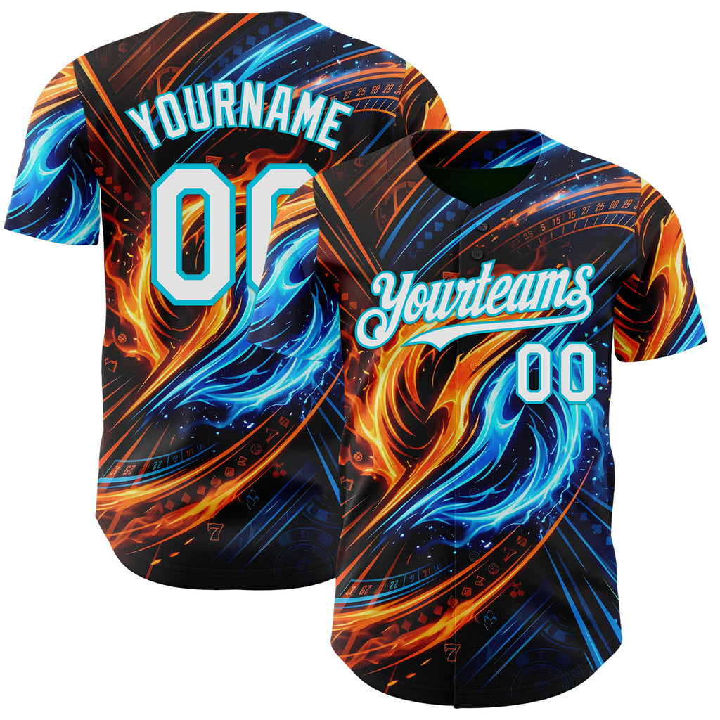 Custom Blue White Orange-Lakes Blue Las Vegas Poker Club Authentic Baseball Jersey