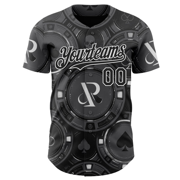 Custom Gray Black-White Las Vegas Poker Club Authentic Baseball Jersey