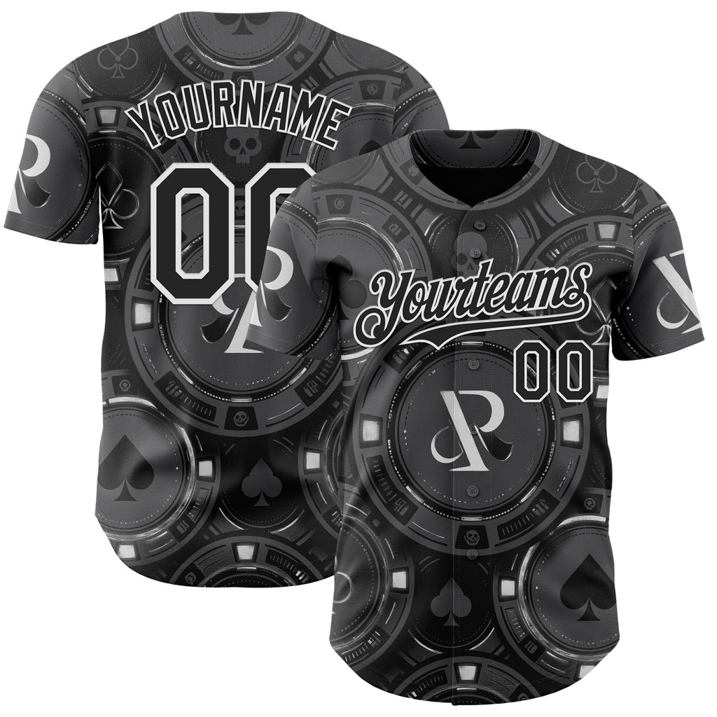 Custom Gray Black-White Las Vegas Poker Club Authentic Baseball Jersey