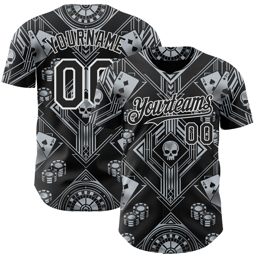 Custom Black-White Las Vegas Poker Club Authentic Baseball Jersey