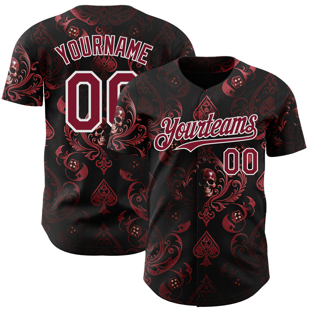 Custom Black Crimson-White Las Vegas Poker Club Authentic Baseball Jersey
