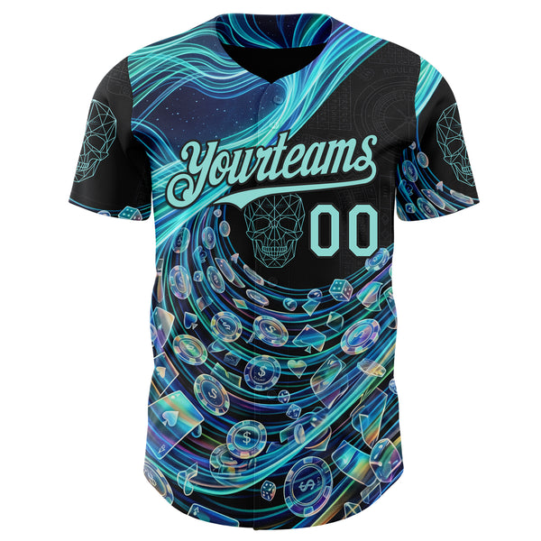 Custom Black-Ice Blue Las Vegas Poker Club Authentic Baseball Jersey