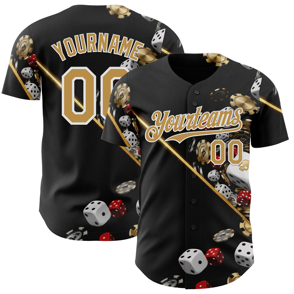 Custom Black Old Gold-White Las Vegas Poker Club Authentic Baseball Jersey