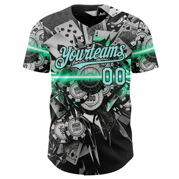 Custom Black-Ice Blue Las Vegas Poker Club Authentic Baseball Jersey