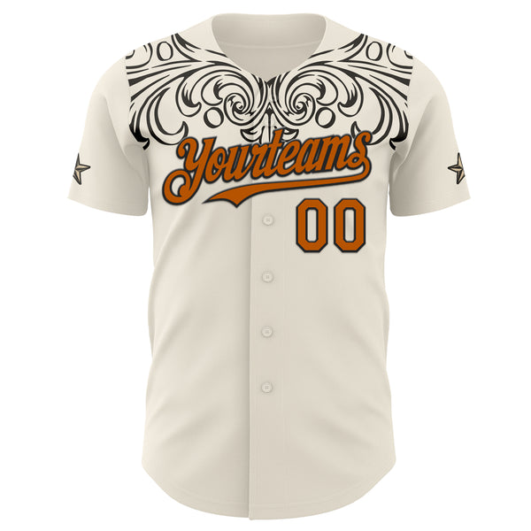 Custom Cream Texas Orange-Black Baroque Floral Scroll Western Cowboy Authentic Baseball Jersey