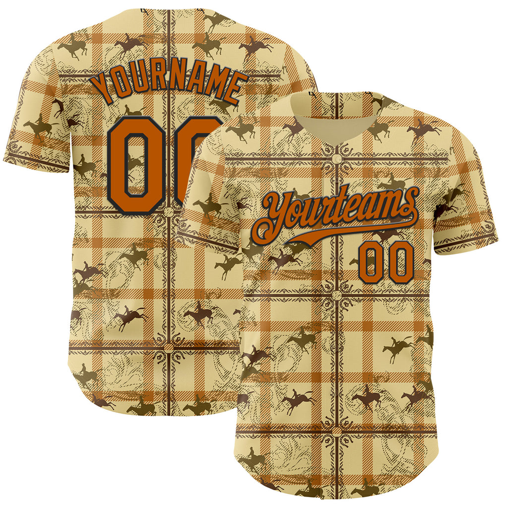 Custom Yellow Texas Orange-Black Western Cowboy Authentic Baseball Jersey