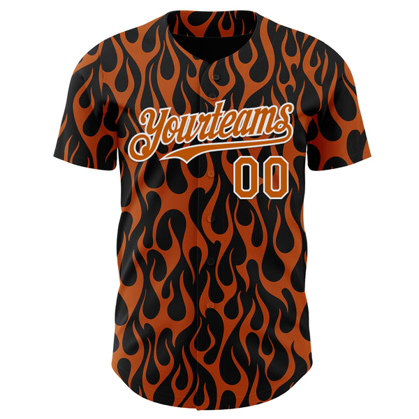 Custom Black Texas Orange-White Flame Authentic Baseball Jersey