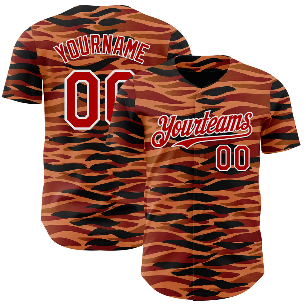 Custom Black Red-White Zebra Tiger Stripe Authentic Baseball Jersey