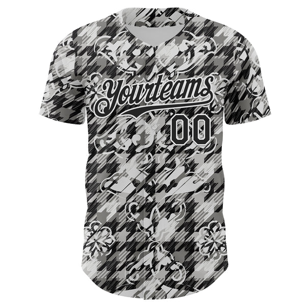 Custom White-Black Floral Authentic Baseball Jersey