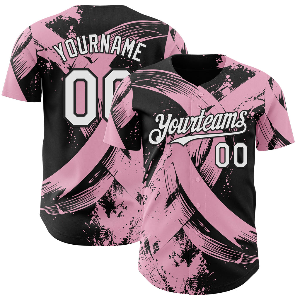 Custom Black White-Light Pink Breast Cancer Awareness Fight Pink Ribbon Authentic Baseball Jersey