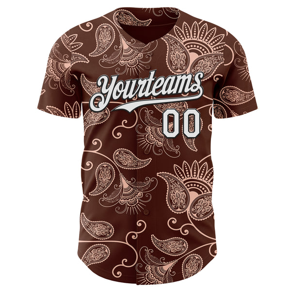 Custom Brown White-Black Burning Man Paisley Bandana Rave Authentic Baseball Jersey