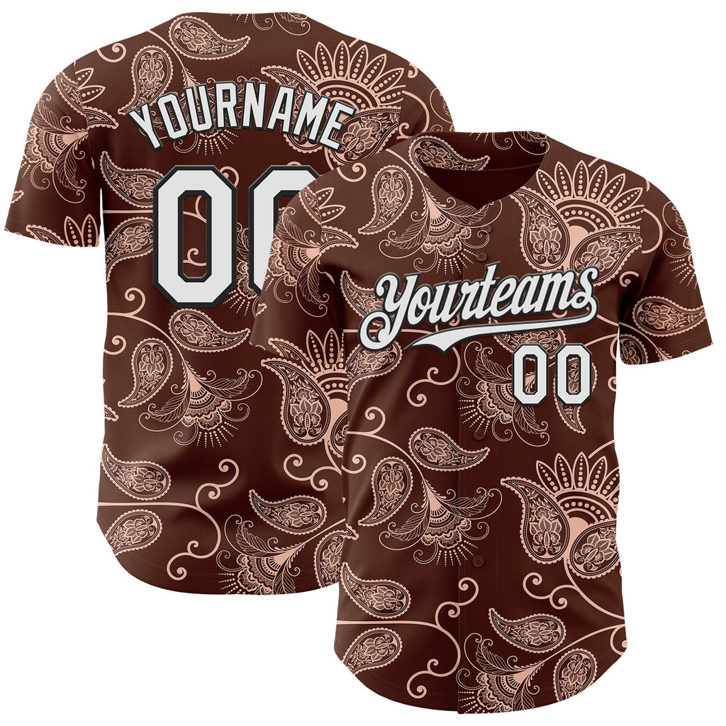 Custom Brown White-Black Burning Man Paisley Bandana Rave Authentic Baseball Jersey