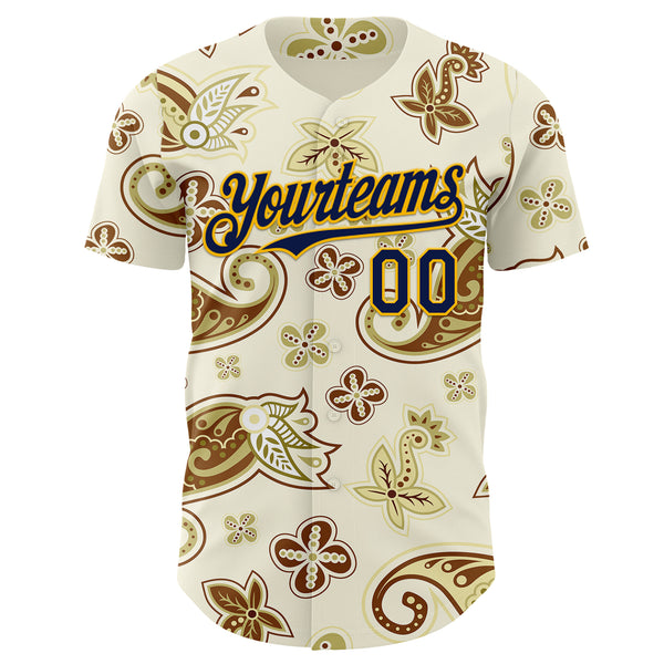 Custom White Navy-Gold Burning Man Boho Paisley Bandana Rave Authentic Baseball Jersey