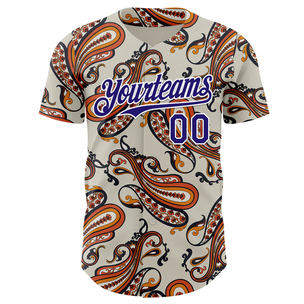 Custom White-Dark Purple Burning Man Paisley Bandana Rave Authentic Baseball Jersey