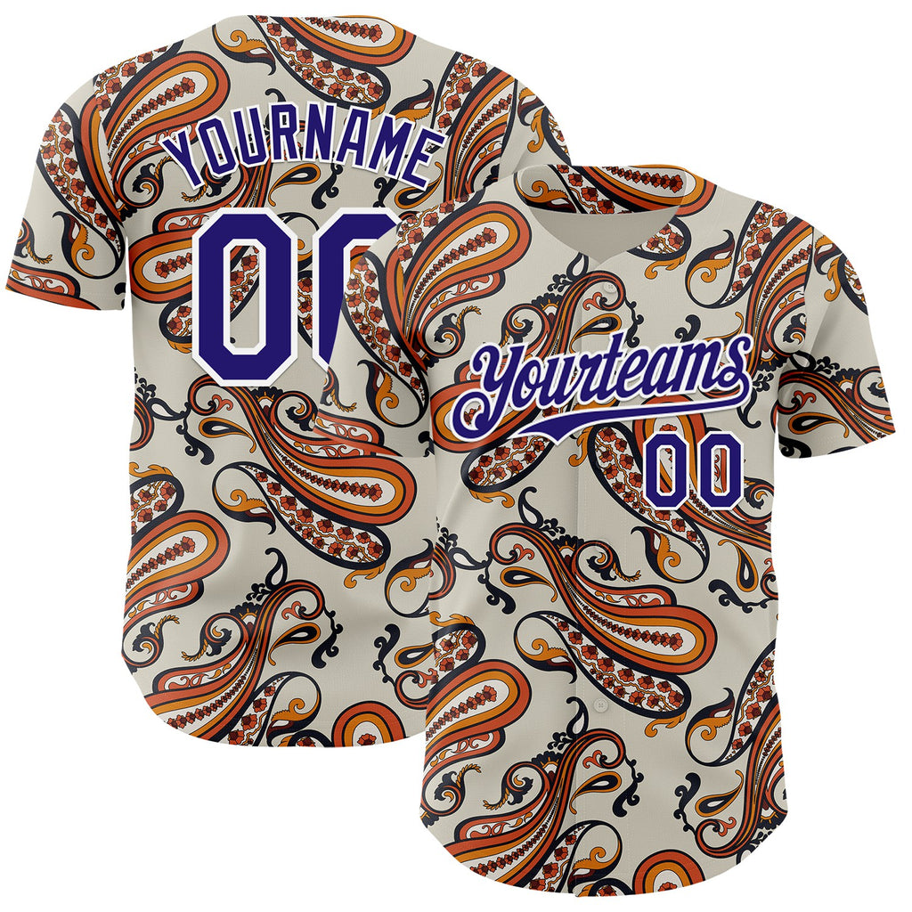Custom White-Dark Purple Burning Man Paisley Bandana Rave Authentic Baseball Jersey
