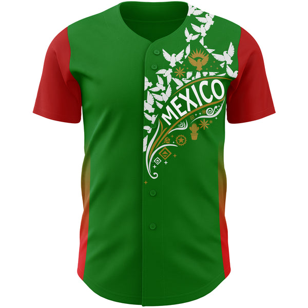 Custom Grass Green White Old Gold-Red Mexican Eagle Authentic Baseball Jersey