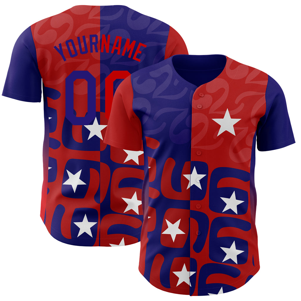 Custom Royal Red-Dark Purple Star Split Flag Authentic Baseball Jersey