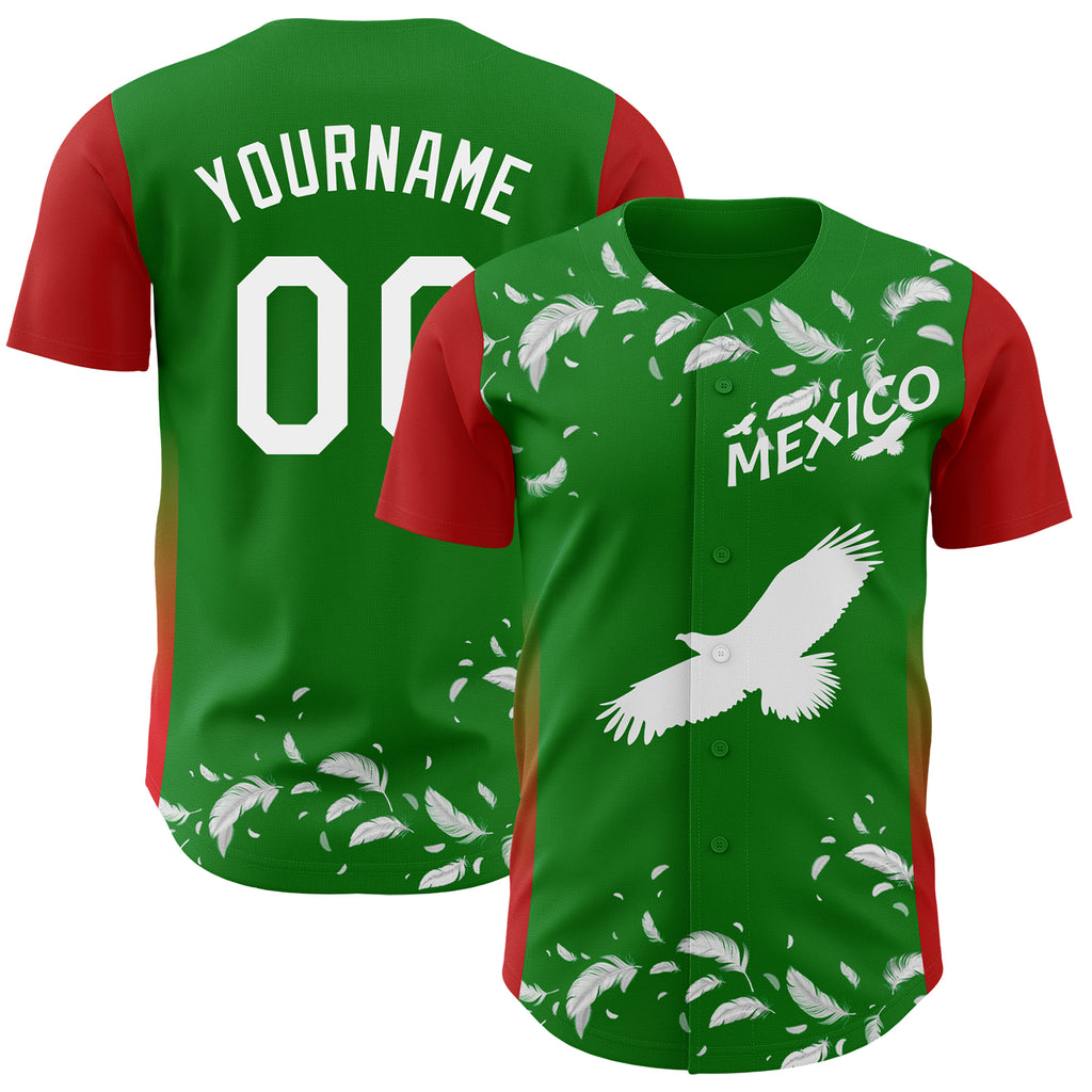 Custom Grass Green White-Red Mexican Eagle Authentic Baseball Jersey