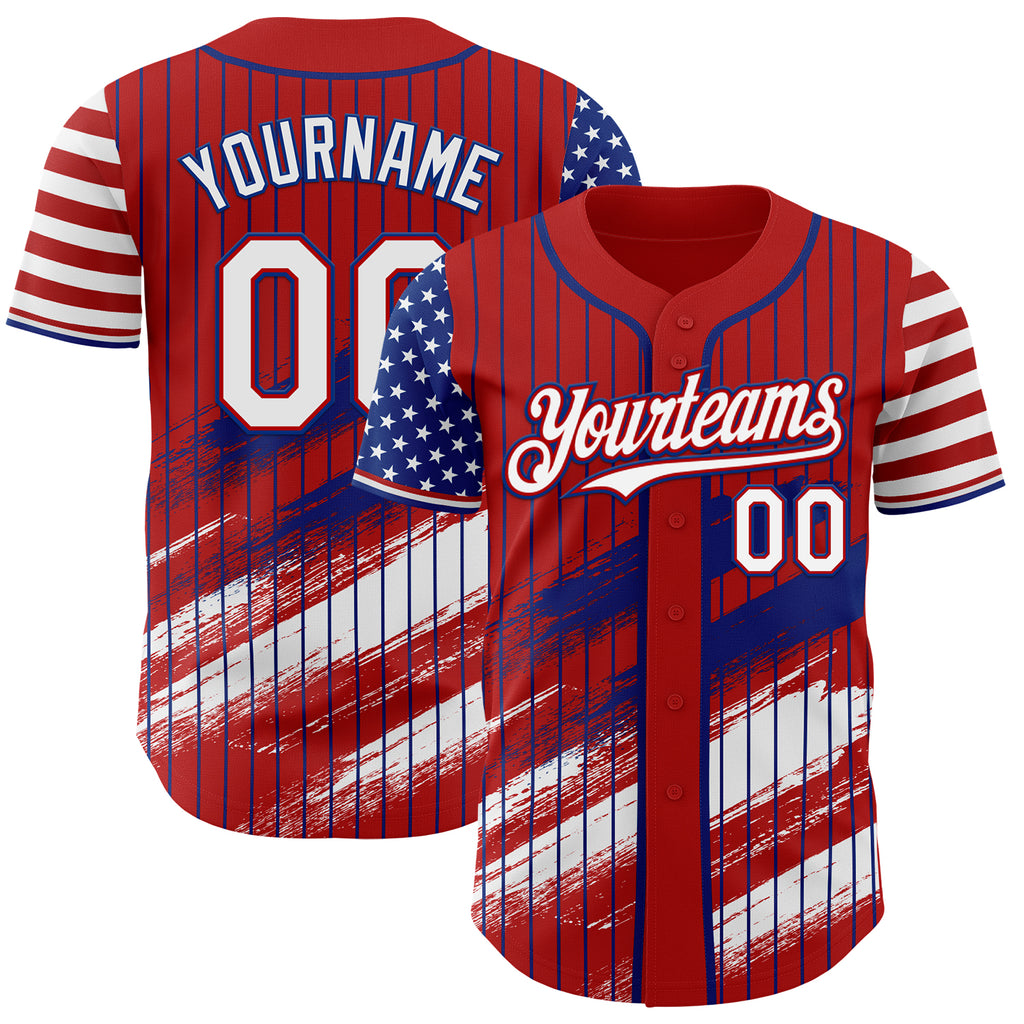 Custom Red Royal Pinstripe-White American Flag Brush Stroke Stars & Stripes Two Tone Authentic Baseball Jersey