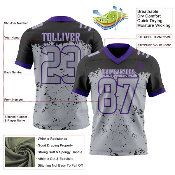 Custom Gray Black-Purple Authentic Paint Splatter Speckle Football Jersey