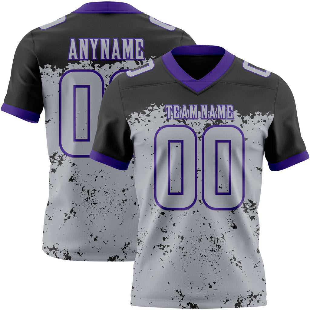 Custom Gray Black-Purple Authentic Paint Splatter Speckle Football Jersey