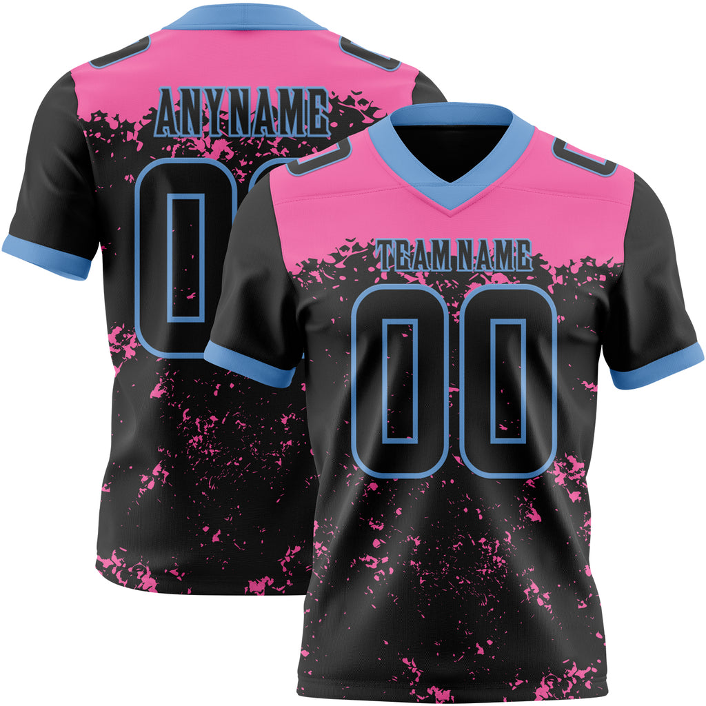 Custom Black Pink-Light Blue Authentic Paint Splatter Speckle Football Jersey