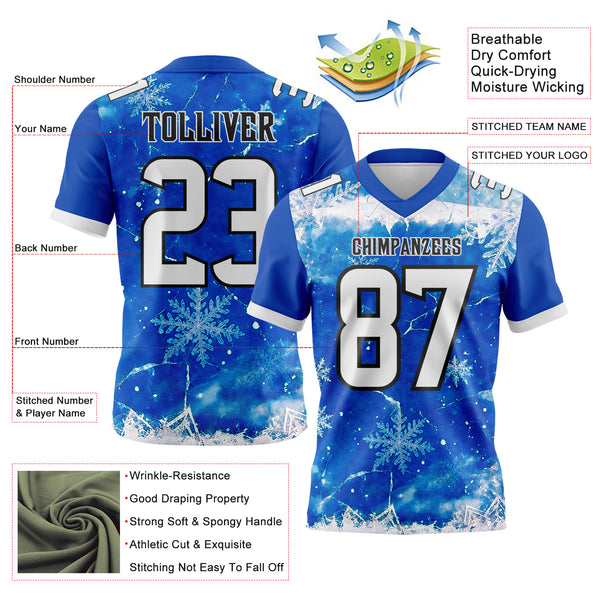 Custom Blue White-Black Authentic Cracked Ice Snowflake Football Jersey