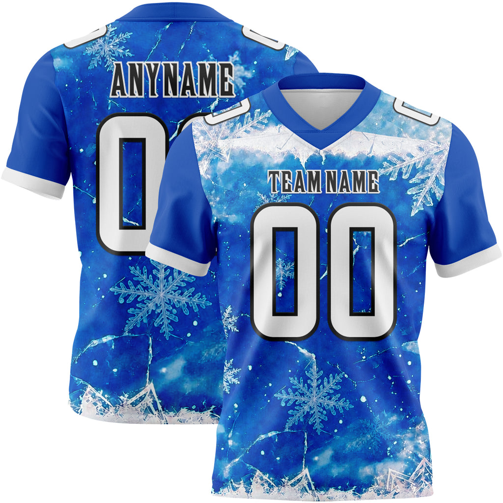 Custom Blue White-Black Authentic Cracked Ice Snowflake Football Jersey
