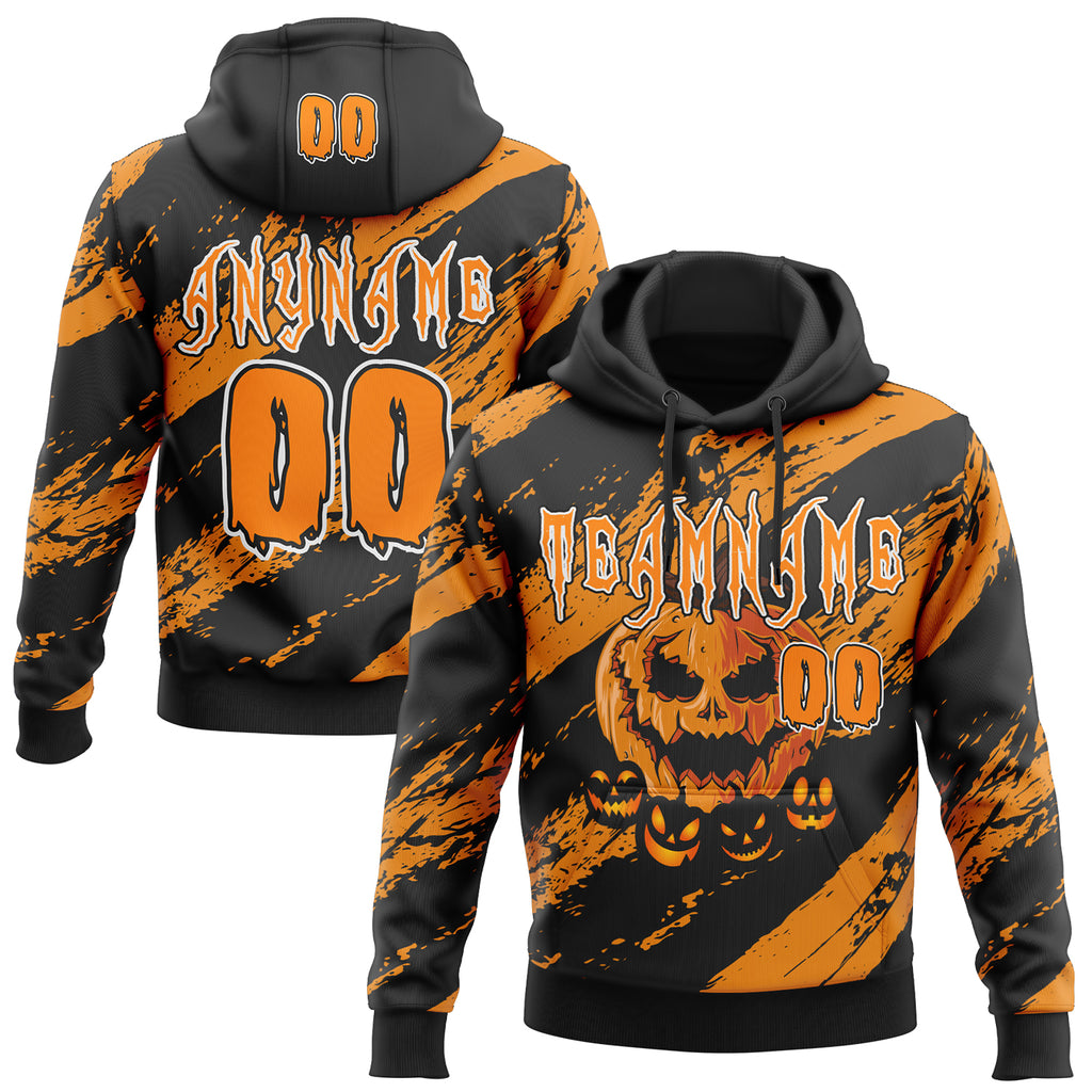 Custom Black Bay Orange-White Spooky Halloween Pumpkins Splatter Pullover Sweatshirt Hoodie