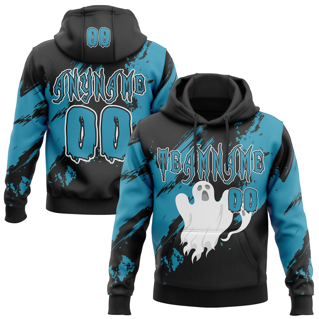 Custom Black Panther Blue-White Spooky Halloween Ghost Splatter Pullover Sweatshirt Hoodie