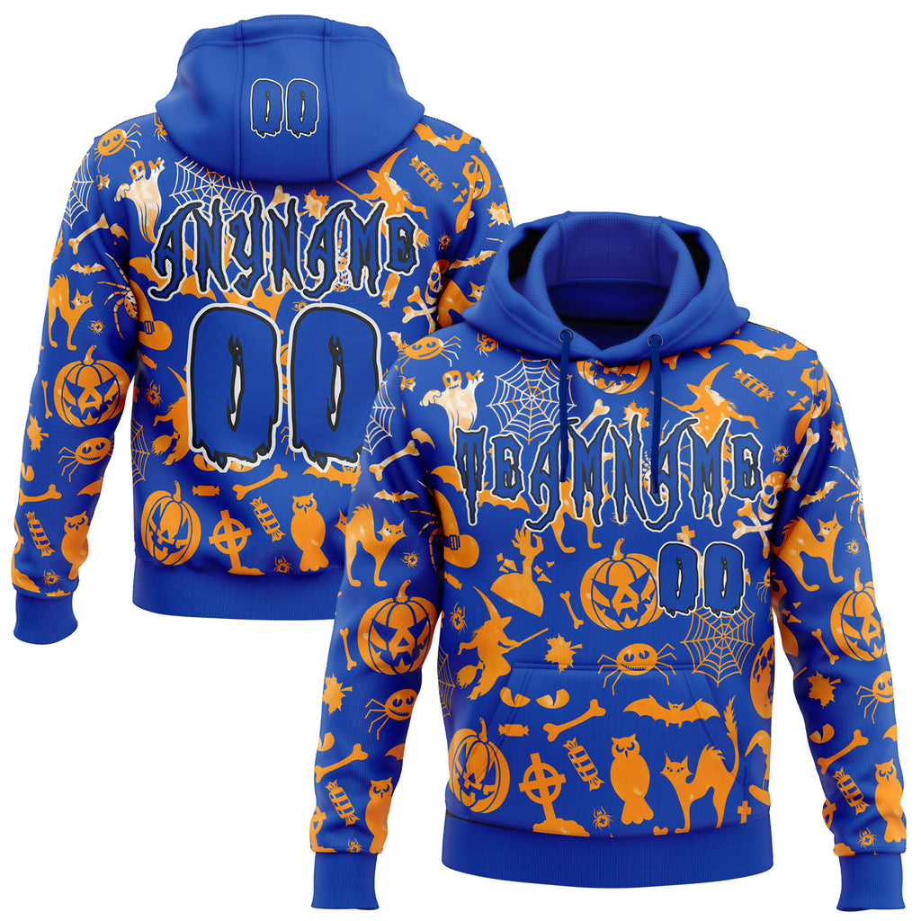 Custom Thunder Blue Black-White Halloween Spider Web Pullover Sweatshirt Hoodie
