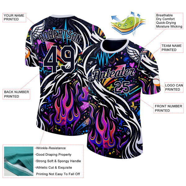 Custom Black-White Bowling Graffiti Performance T-Shirt