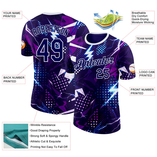 Custom Purple Blue-White Bowling Lightning Performance T-Shirt