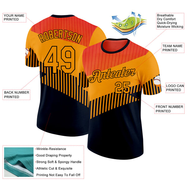 Custom Orange Yellow-Black Bowling Geometric Performance T-Shirt