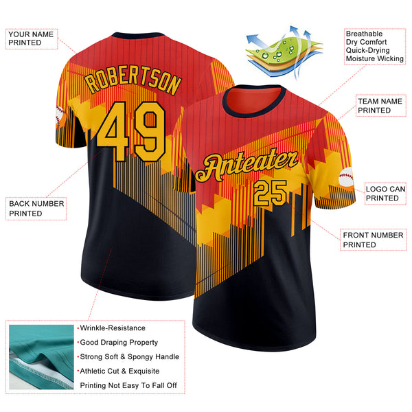 Custom Orange Yellow-Black Bowling Geometric Performance T-Shirt