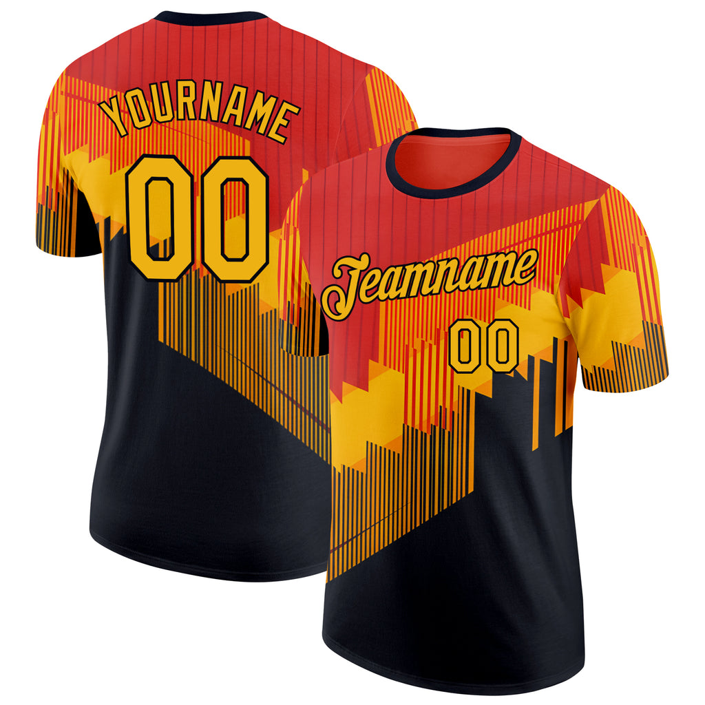 Custom Orange Yellow-Black Bowling Geometric Performance T-Shirt