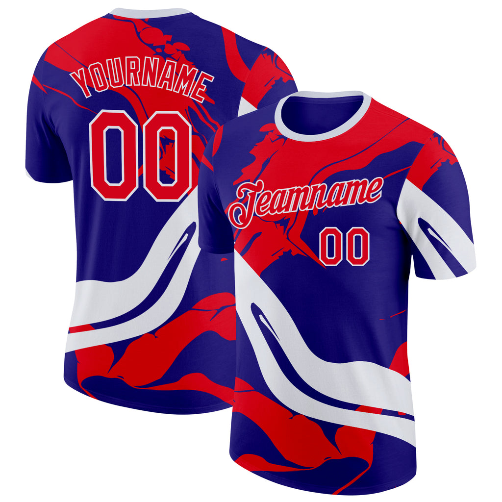 Custom Dark Purple Fire Red-White Bowling Abstract Performance T-Shirt