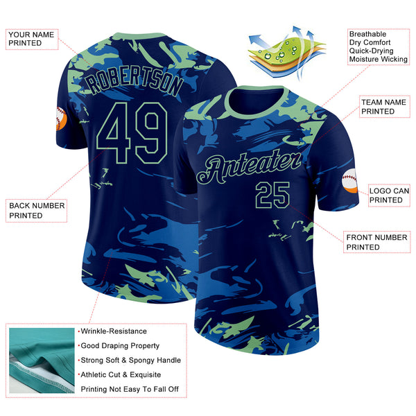 Custom Navy-Pea Green Bowling Liquid Performance T-Shirt