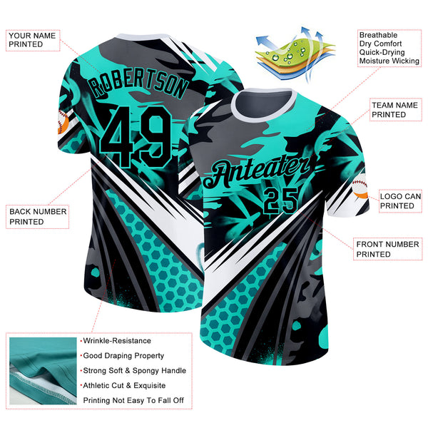 Custom Black Gray-Ice Blue Bowling Abstract Performance T-Shirt